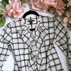Gap | grid print long sleeve button up blouse